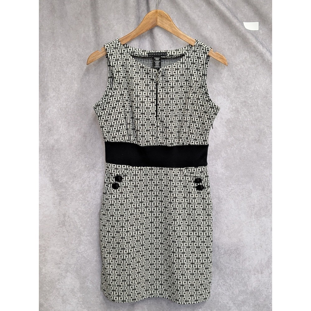 Apostrophe Black and White Geometric Print Sleeveless Dress Small C35